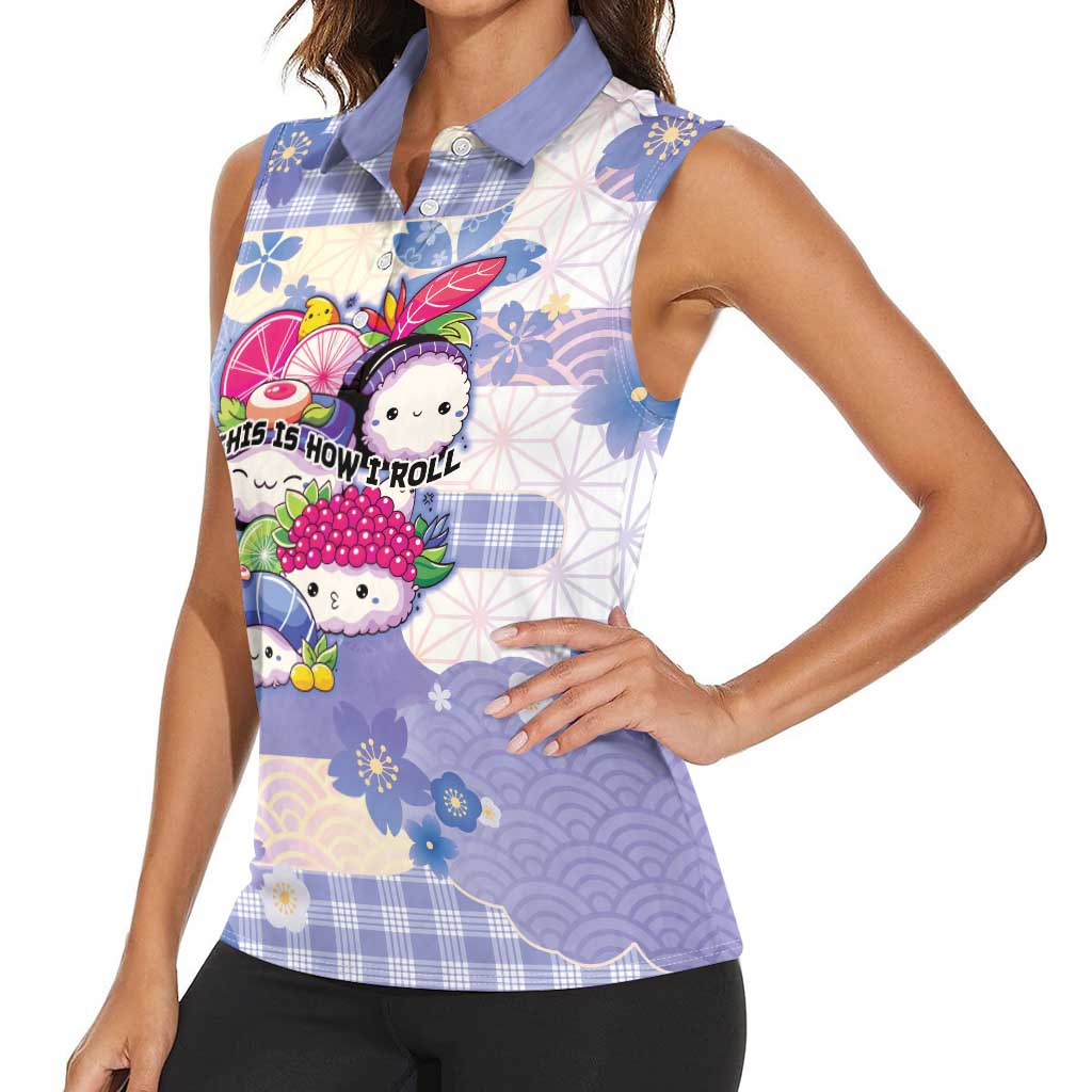 Personalized Japanese Kawaii Sushi Women Sleeveless Polo Shirt Blue Wagara Palaka This Is How I Roll LT9 - Polynesian Pride