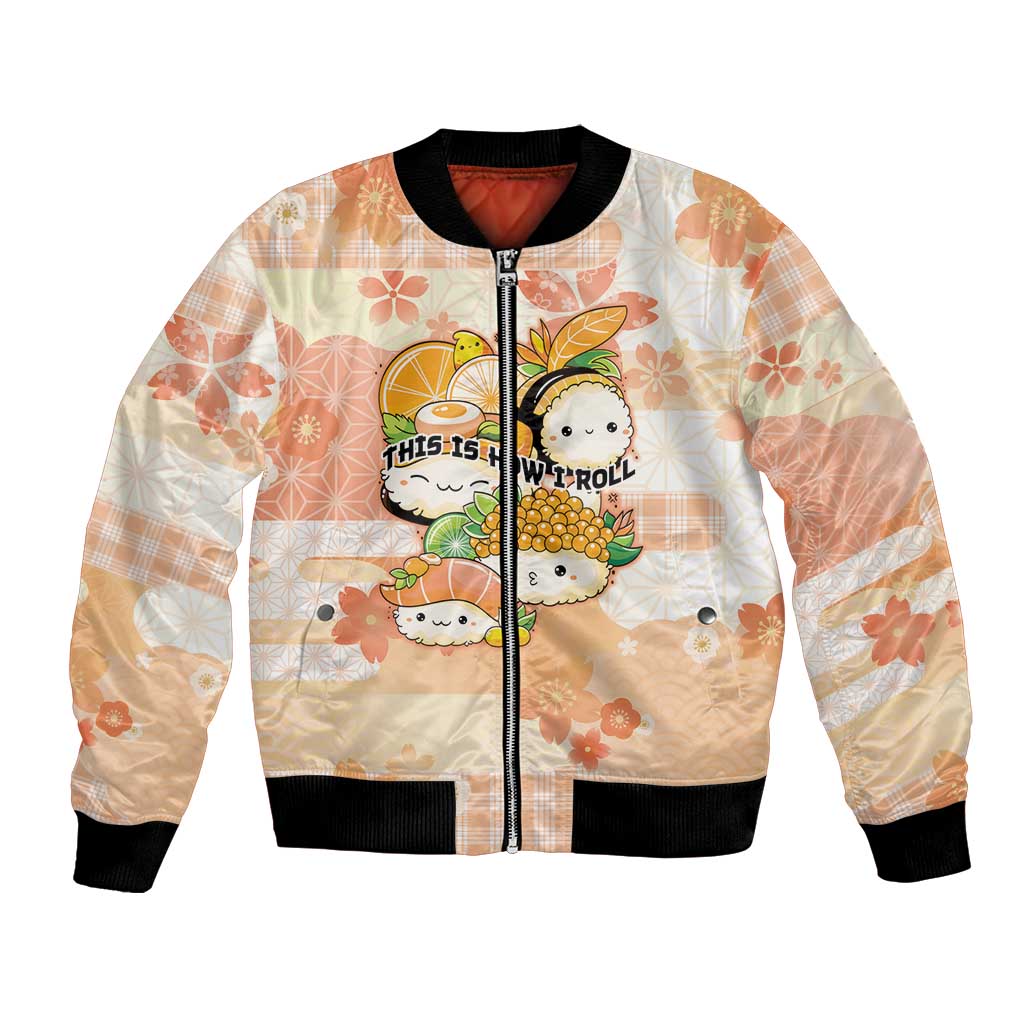 Personalized Japanese Kawaii Sushi Bomber Jacket Peach Wagara Palaka This Is How I Roll