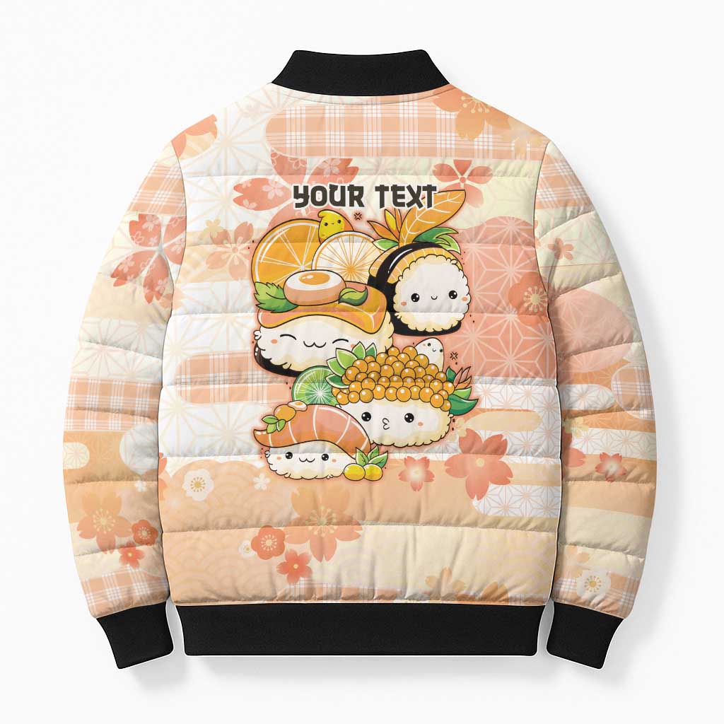 Personalized Japanese Kawaii Sushi Bomber Puffer Jacket Peach Wagara Palaka This Is How I Roll