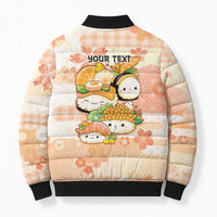 Personalized Japanese Kawaii Sushi Bomber Puffer Jacket Peach Wagara Palaka This Is How I Roll