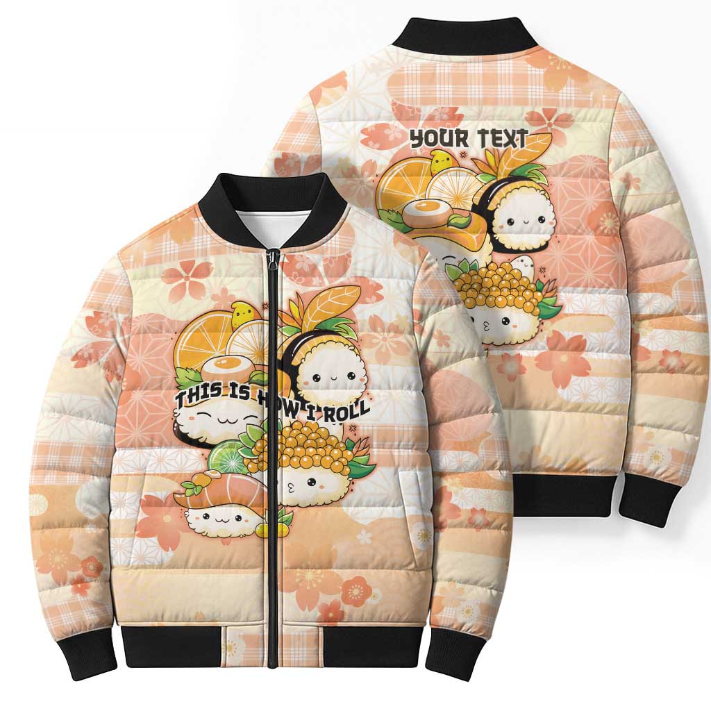 Personalized Japanese Kawaii Sushi Bomber Puffer Jacket Peach Wagara Palaka This Is How I Roll