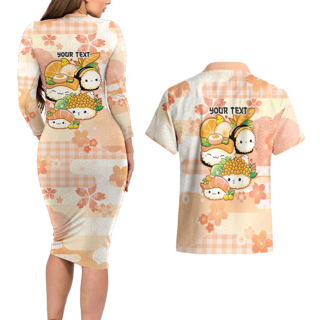 Personalized Japanese Kawaii Sushi Couples Matching Long Sleeve Bodycon Dress and Hawaiian Shirt Peach Wagara Palaka This Is How I Roll LT9 - Polynesian Pride