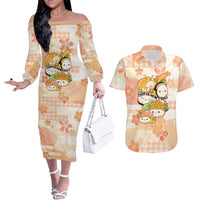 Personalized Japanese Kawaii Sushi Couples Matching Off The Shoulder Long Sleeve Dress and Hawaiian Shirt Peach Wagara Palaka This Is How I Roll LT9 Peach - Polynesian Pride