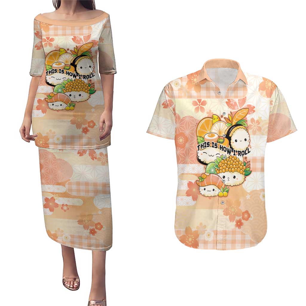Personalized Japanese Kawaii Sushi Couples Matching Puletasi and Hawaiian Shirt Peach Wagara Palaka This Is How I Roll