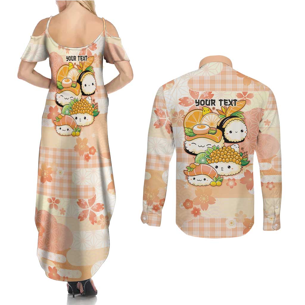 Personalized Japanese Kawaii Sushi Couples Matching Summer Maxi Dress and Long Sleeve Button Shirt Peach Wagara Palaka This Is How I Roll LT9 - Polynesian Pride