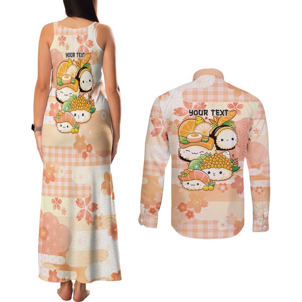 Personalized Japanese Kawaii Sushi Couples Matching Tank Maxi Dress and Long Sleeve Button Shirt Peach Wagara Palaka This Is How I Roll LT9 - Polynesian Pride