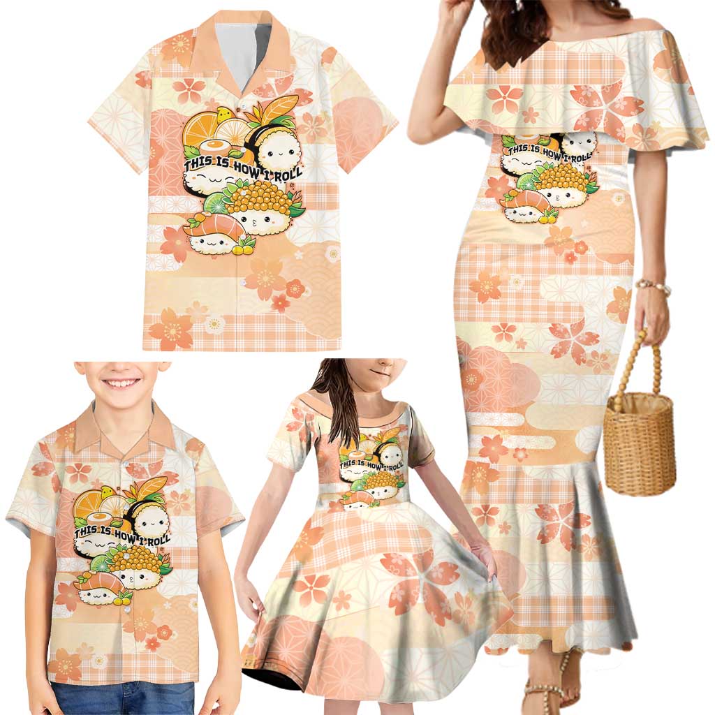 Personalized Japanese Kawaii Sushi Family Matching Mermaid Dress and Hawaiian Shirt Peach Wagara Palaka This Is How I Roll