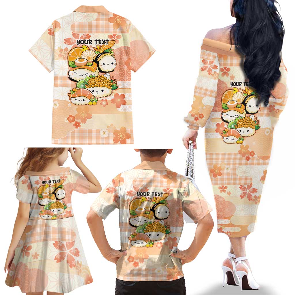 Personalized Japanese Kawaii Sushi Family Matching Off The Shoulder Long Sleeve Dress and Hawaiian Shirt Peach Wagara Palaka This Is How I Roll