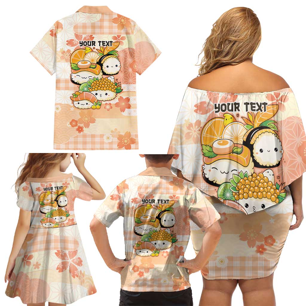 Personalized Japanese Kawaii Sushi Family Matching Off Shoulder Short Dress and Hawaiian Shirt Peach Wagara Palaka This Is How I Roll