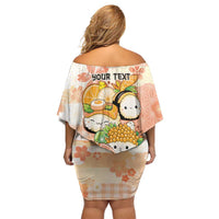 Personalized Japanese Kawaii Sushi Family Matching Off Shoulder Short Dress and Hawaiian Shirt Peach Wagara Palaka This Is How I Roll