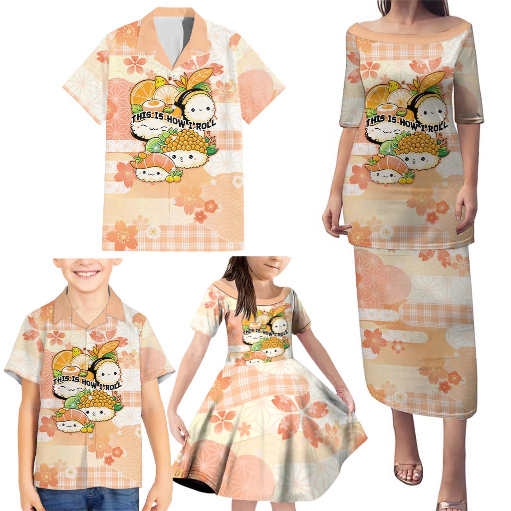 Personalized Japanese Kawaii Sushi Family Matching Puletasi and Hawaiian Shirt Peach Wagara Palaka This Is How I Roll