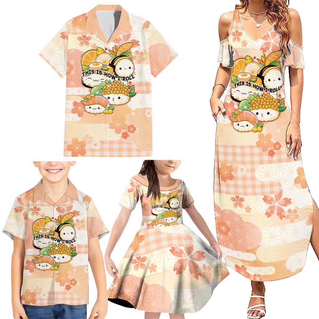 Personalized Japanese Kawaii Sushi Family Matching Summer Maxi Dress and Hawaiian Shirt Peach Wagara Palaka This Is How I Roll