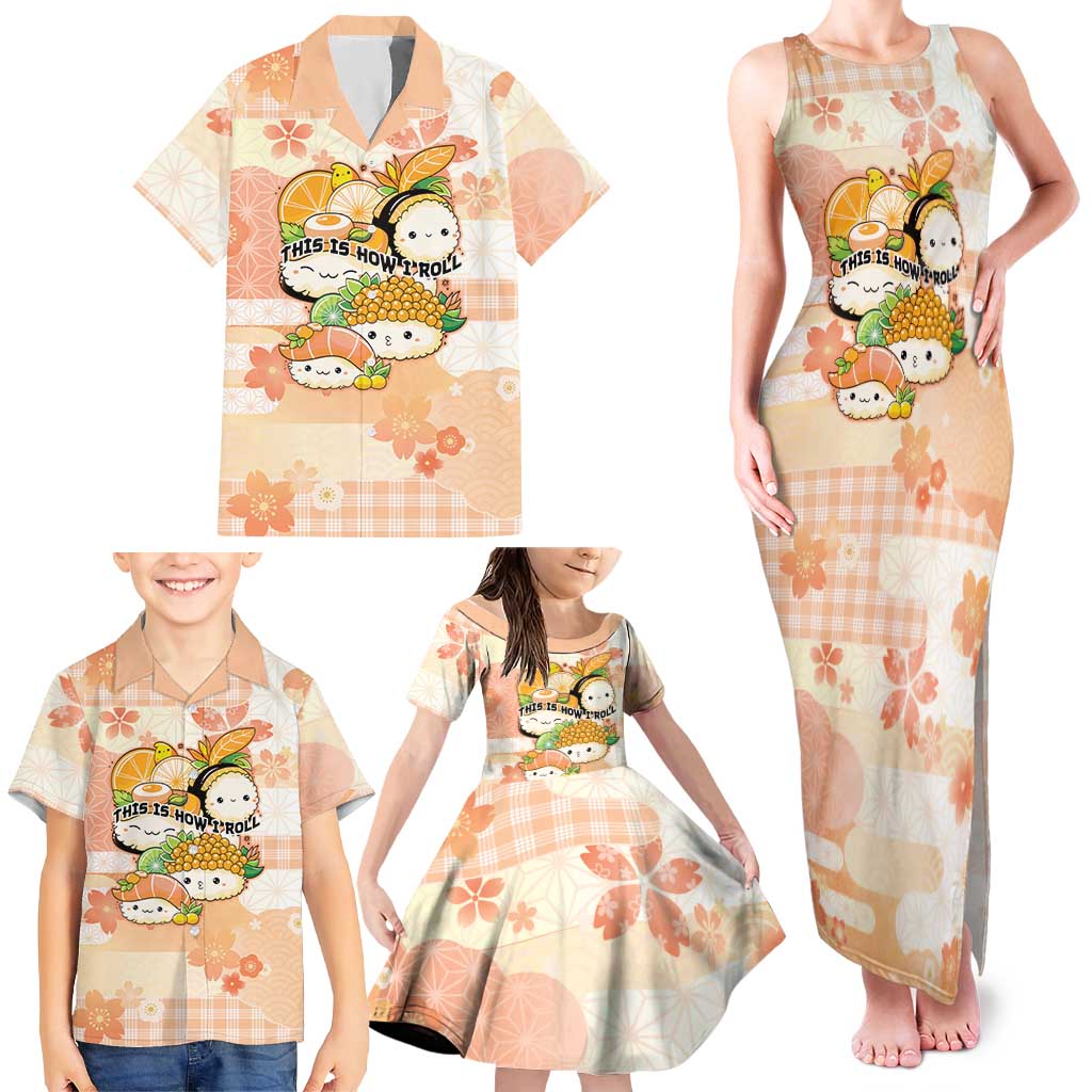 Personalized Japanese Kawaii Sushi Family Matching Tank Maxi Dress and Hawaiian Shirt Peach Wagara Palaka This Is How I Roll