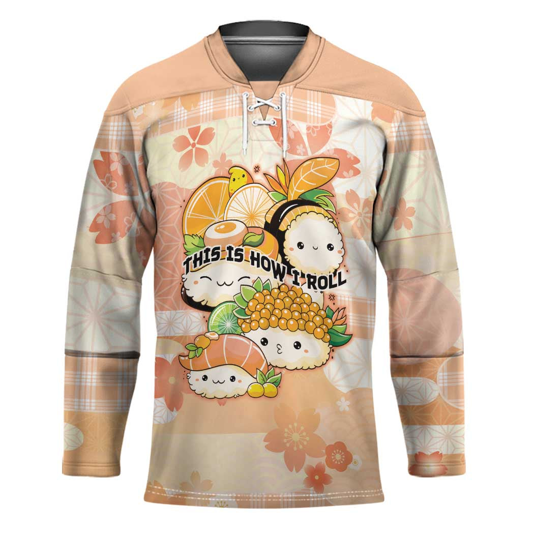Personalized Japanese Kawaii Sushi Hockey Jersey Peach Wagara Palaka This Is How I Roll LT9 Unisex Peach - Polynesian Pride