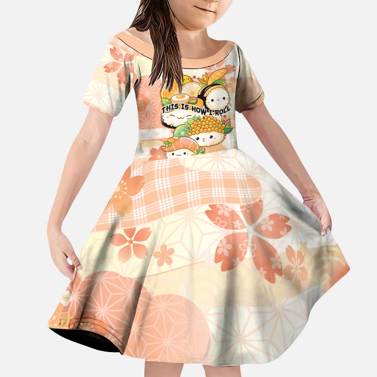 Personalized Japanese Kawaii Sushi Kid Short Sleeve Dress Peach Wagara Palaka This Is How I Roll