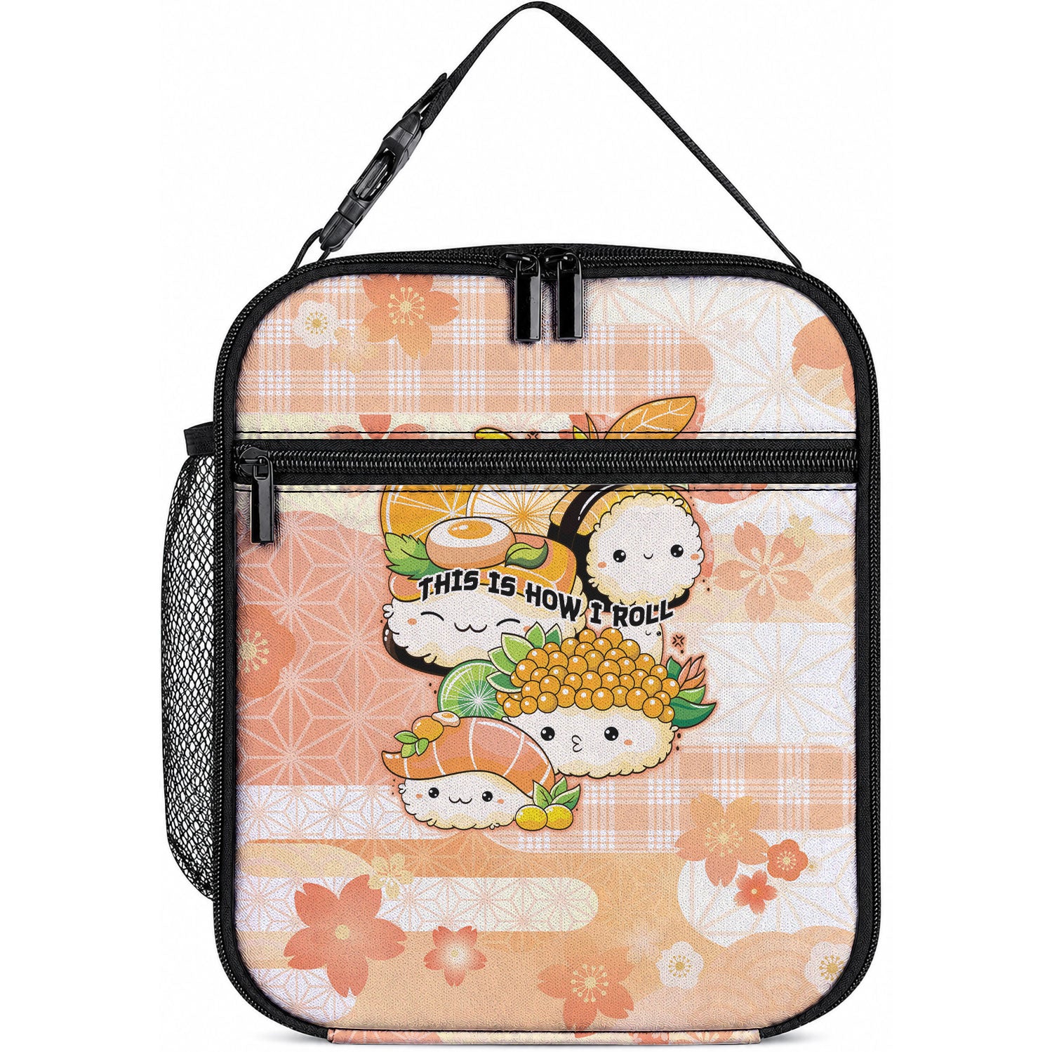 Japanese Kawaii Sushi Lunch Bag Peach Wagara Palaka This Is How I Roll LT9 10.2 × 8.3 × 4.3 inch Peach - Polynesian Pride