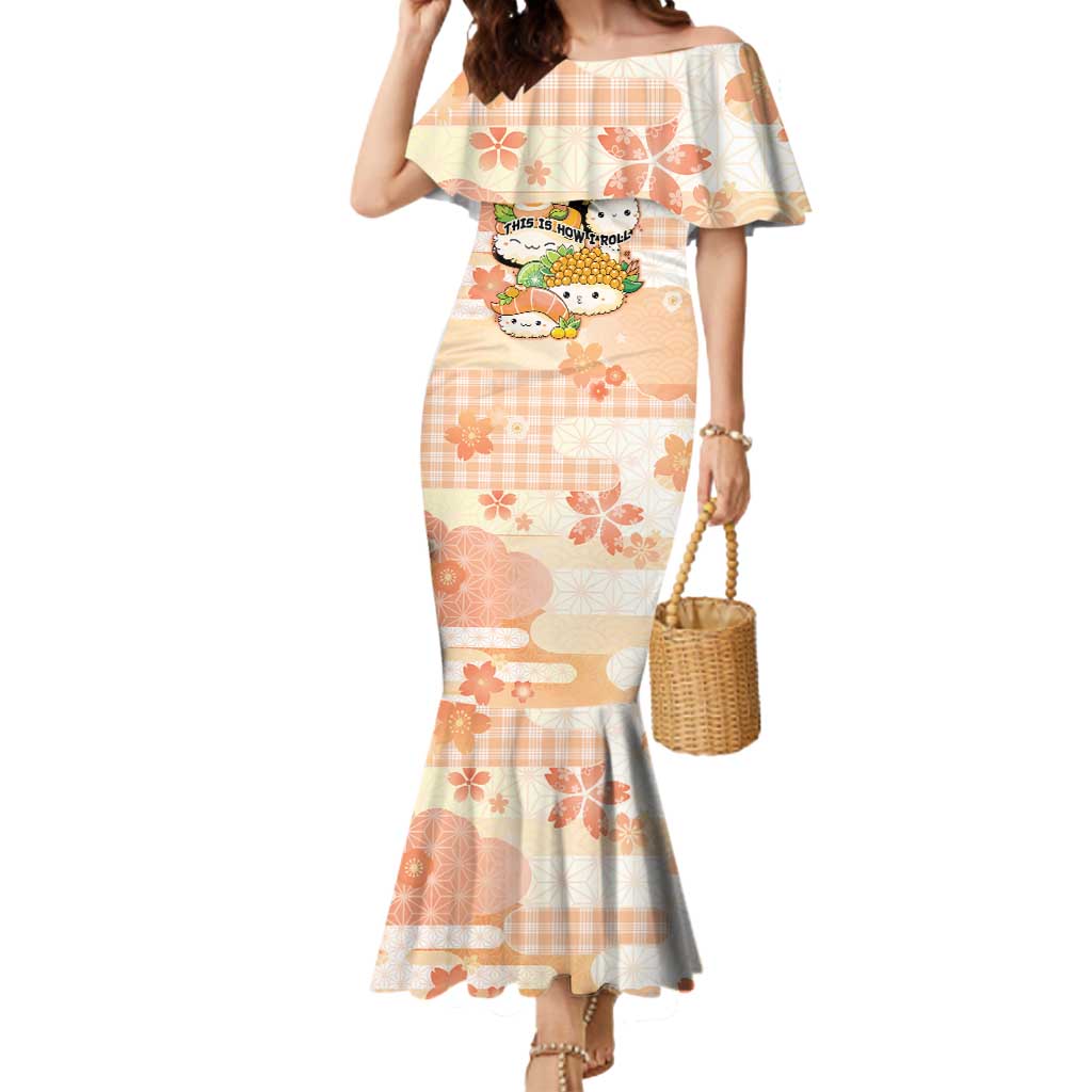 Personalized Japanese Kawaii Sushi Mermaid Dress Peach Wagara Palaka This Is How I Roll LT9 Women Peach - Polynesian Pride