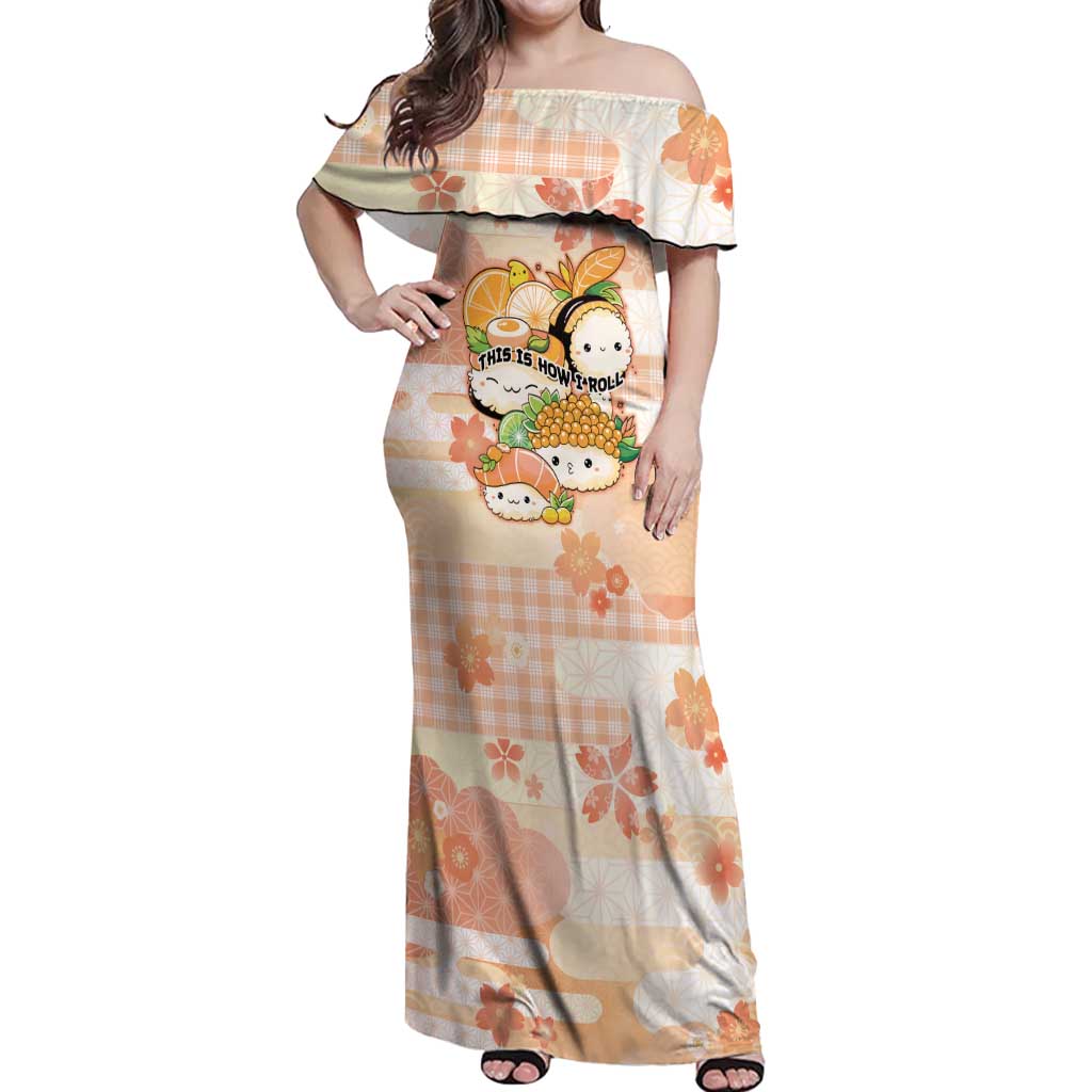 Personalized Japanese Kawaii Sushi Off Shoulder Maxi Dress Peach Wagara Palaka This Is How I Roll LT9 Women Peach - Polynesian Pride
