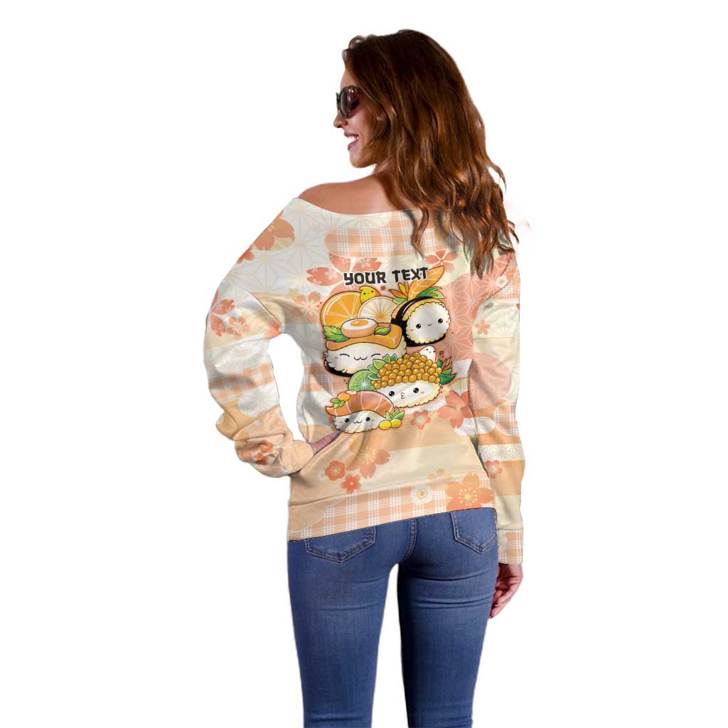 Personalized Japanese Kawaii Sushi Off Shoulder Sweater Peach Wagara Palaka This Is How I Roll