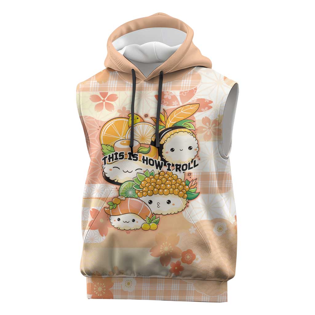 Personalized Japanese Kawaii Sushi Sleeveless Hoodie Peach Wagara Palaka This Is How I Roll LT9 Peach - Polynesian Pride