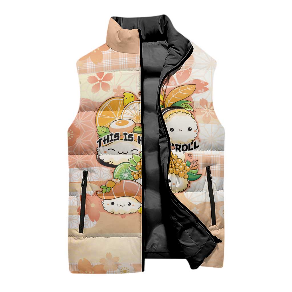 Personalized Japanese Kawaii Sushi Sleeveless Puffer Jacket Peach Wagara Palaka This Is How I Roll LT9 - Polynesian Pride