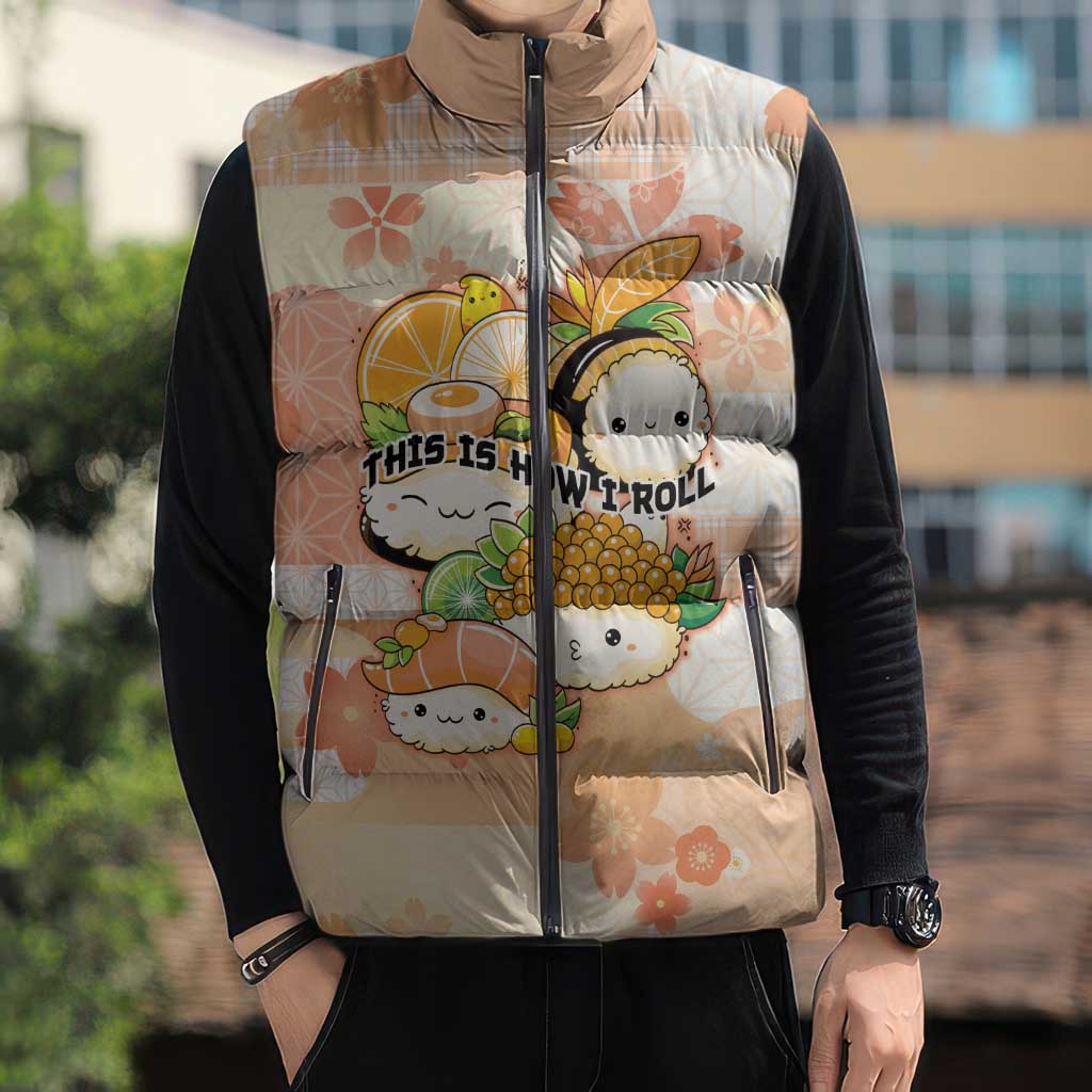 Personalized Japanese Kawaii Sushi Sleeveless Puffer Jacket Peach Wagara Palaka This Is How I Roll LT9 - Polynesian Pride