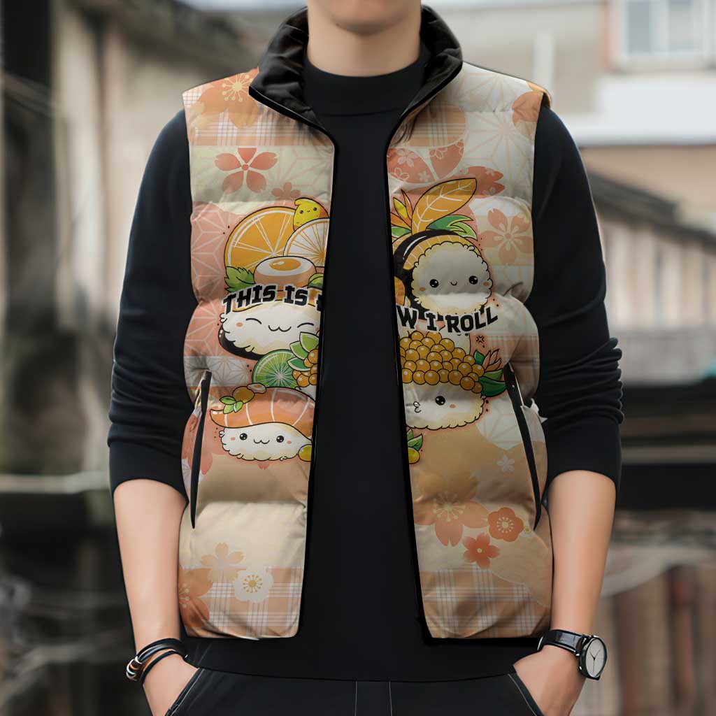 Personalized Japanese Kawaii Sushi Sleeveless Puffer Jacket Peach Wagara Palaka This Is How I Roll LT9 - Polynesian Pride