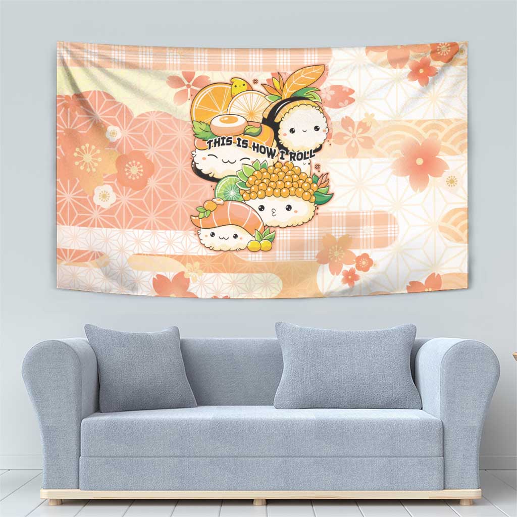 Japanese Kawaii Sushi Tapestry Peach Wagara Palaka This Is How I Roll