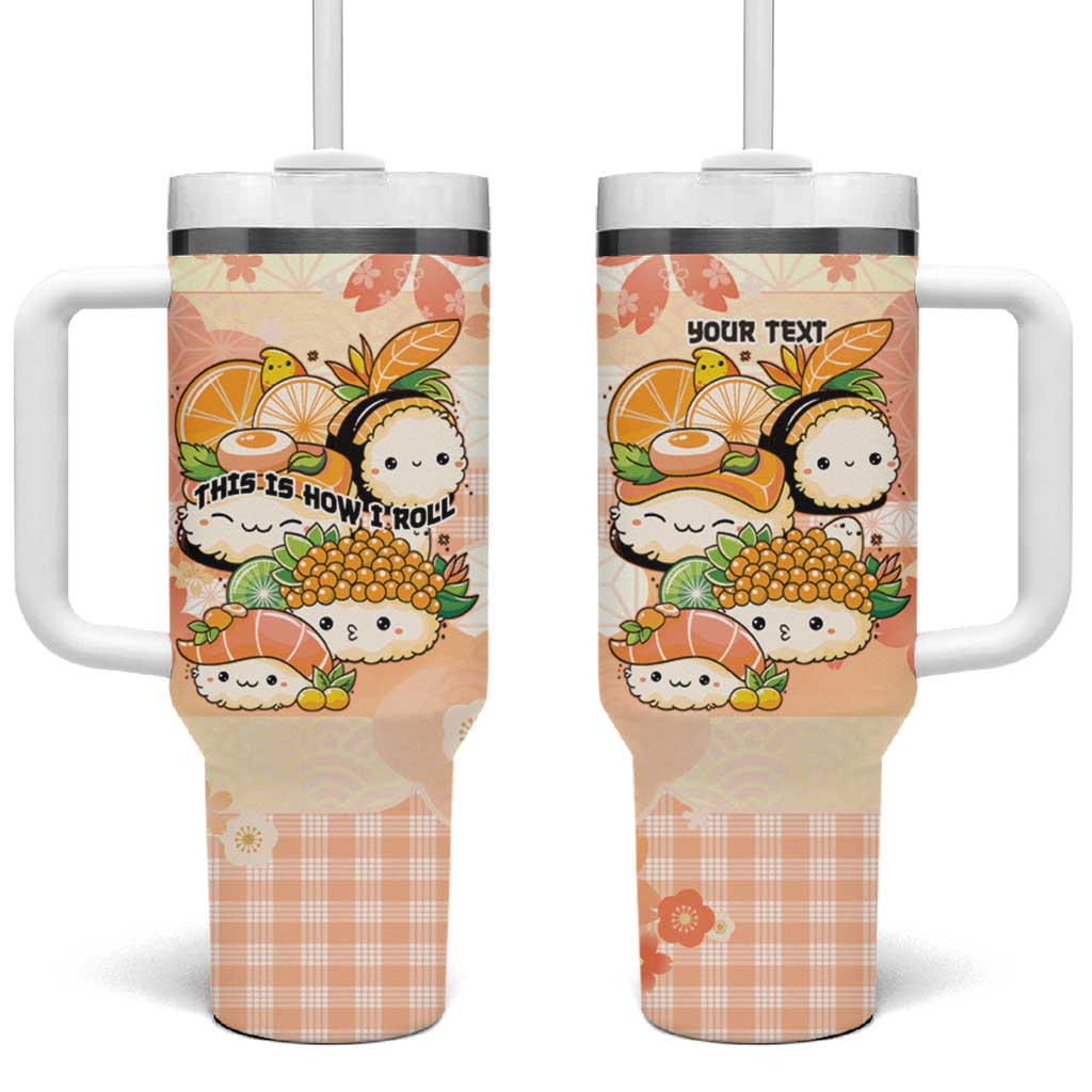 Personalized Japanese Kawaii Sushi Tumbler With Handle Peach Wagara Palaka This Is How I Roll LT9 One Size: 40 oz Peach - Polynesian Pride