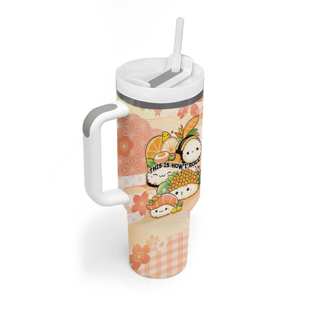 Personalized Japanese Kawaii Sushi Tumbler With Handle Peach Wagara Palaka This Is How I Roll LT9 - Polynesian Pride