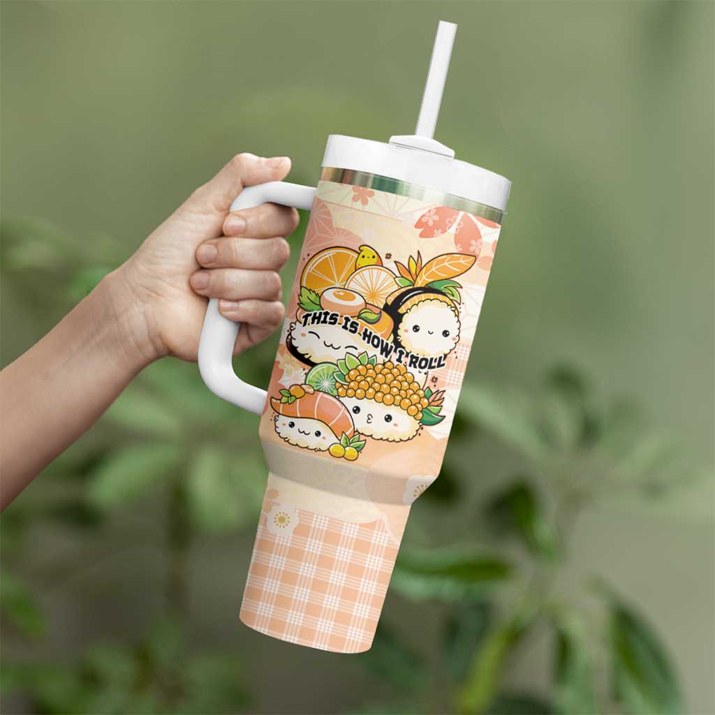 Personalized Japanese Kawaii Sushi Tumbler With Handle Peach Wagara Palaka This Is How I Roll LT9 - Polynesian Pride