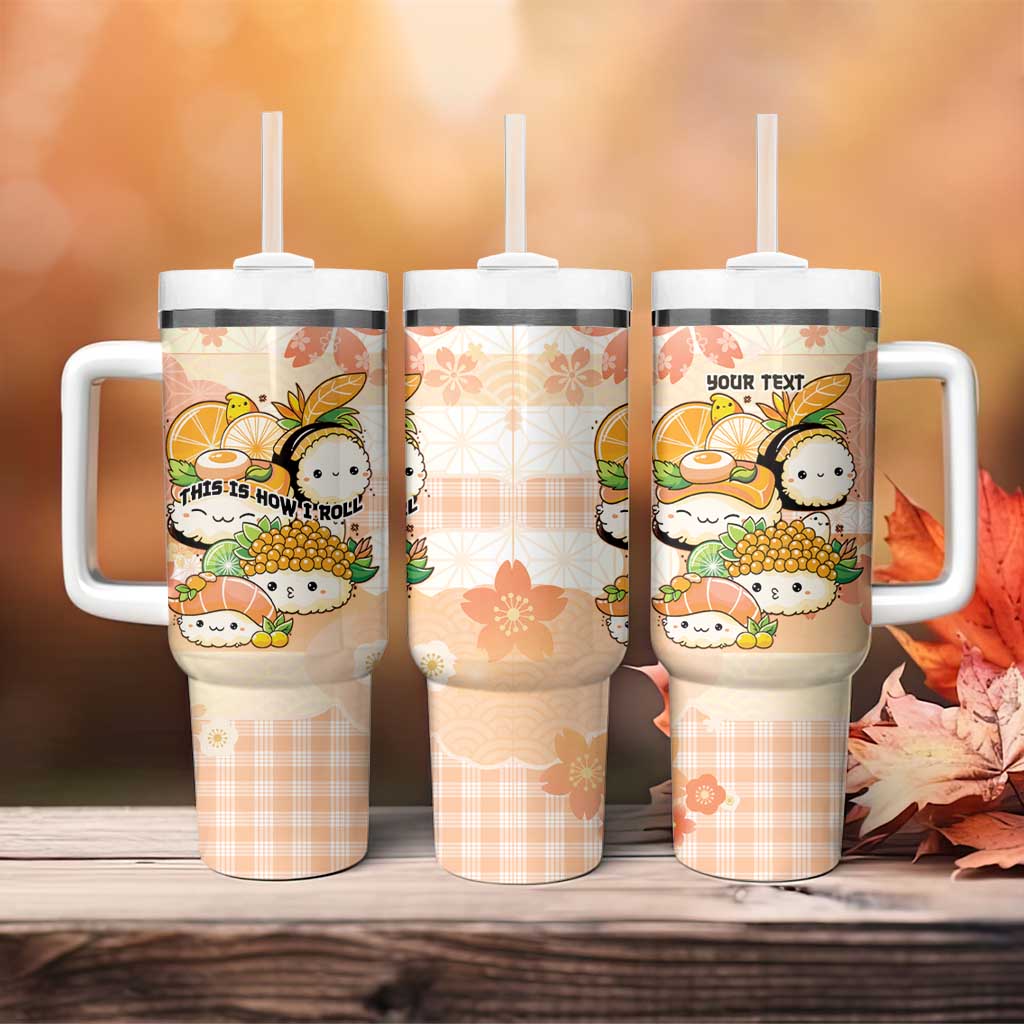 Personalized Japanese Kawaii Sushi Tumbler With Handle Peach Wagara Palaka This Is How I Roll LT9 - Polynesian Pride