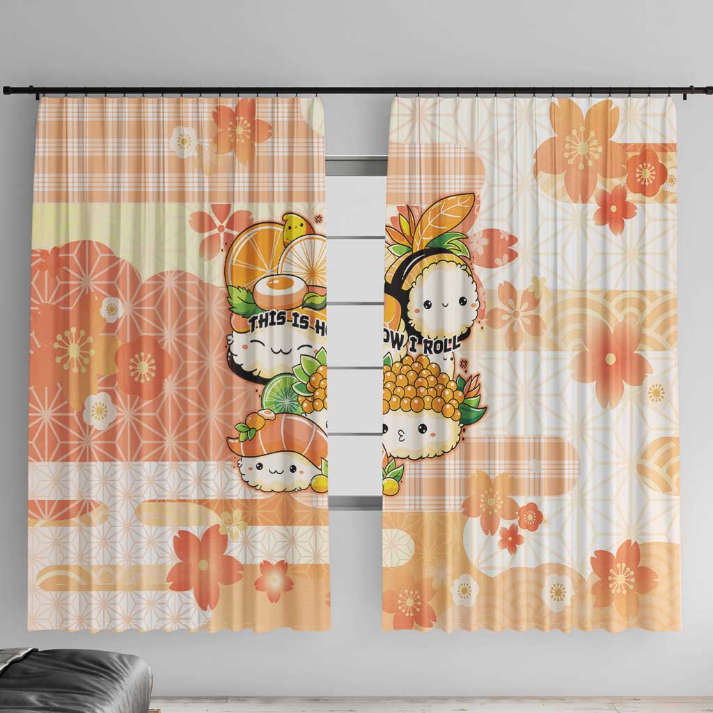 Japanese Kawaii Sushi Window Curtain Peach Wagara Palaka This Is How I Roll LT9 With Hooks Peach - Polynesian Pride