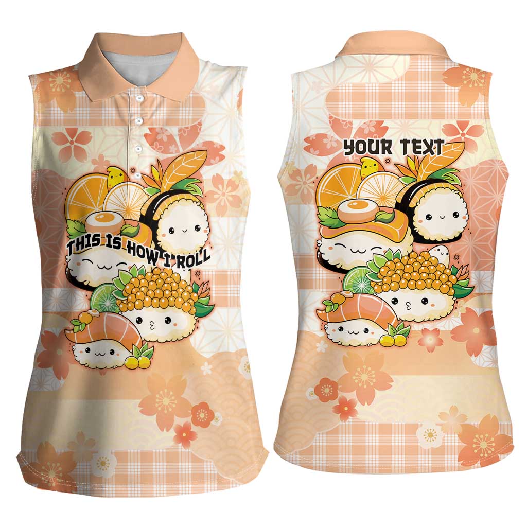 Personalized Japanese Kawaii Sushi Women Sleeveless Polo Shirt Peach Wagara Palaka This Is How I Roll LT9 - Polynesian Pride