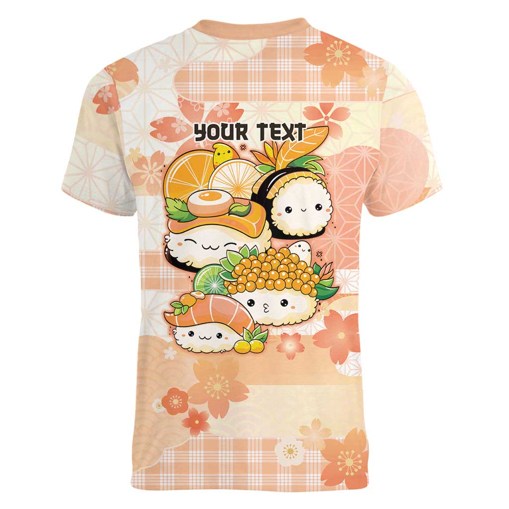 Personalized Japanese Kawaii Sushi Women V-Neck T-Shirt Peach Wagara Palaka This Is How I Roll LT9 - Polynesian Pride