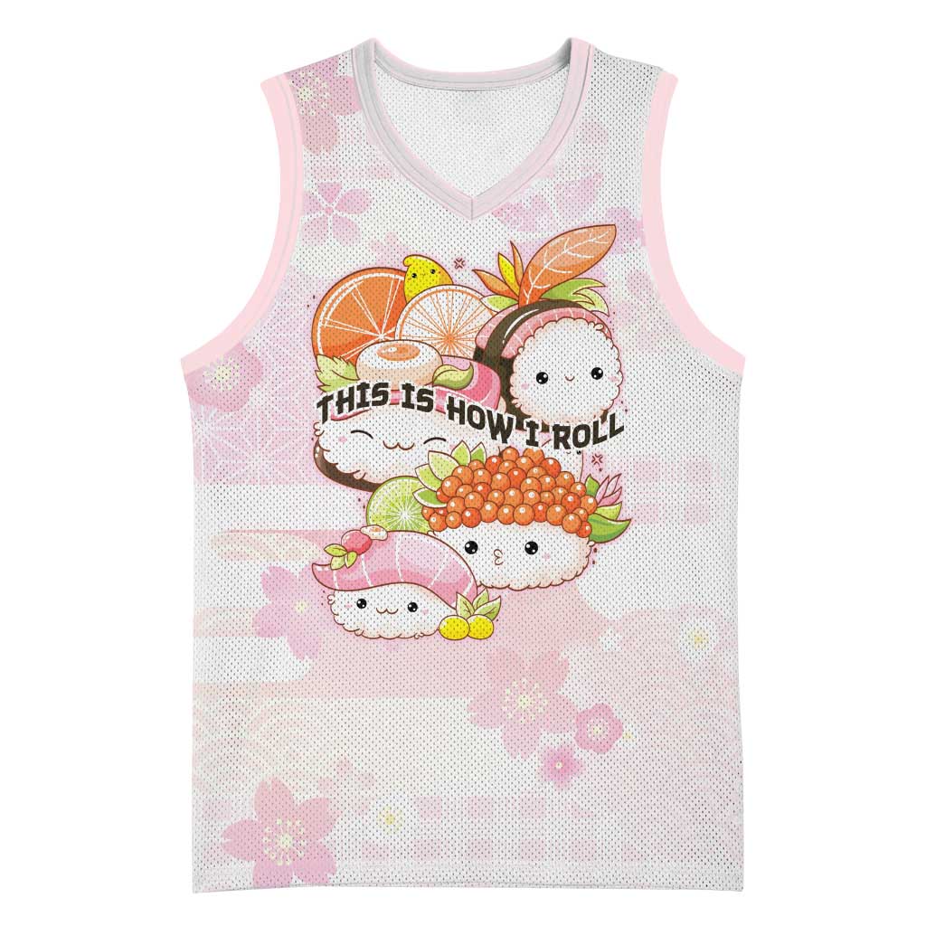 Personalized Japanese Kawaii Sushi Basketball Jersey Pink Wagara Palaka This Is How I Roll LT9 Unisex Pink - Polynesian Pride