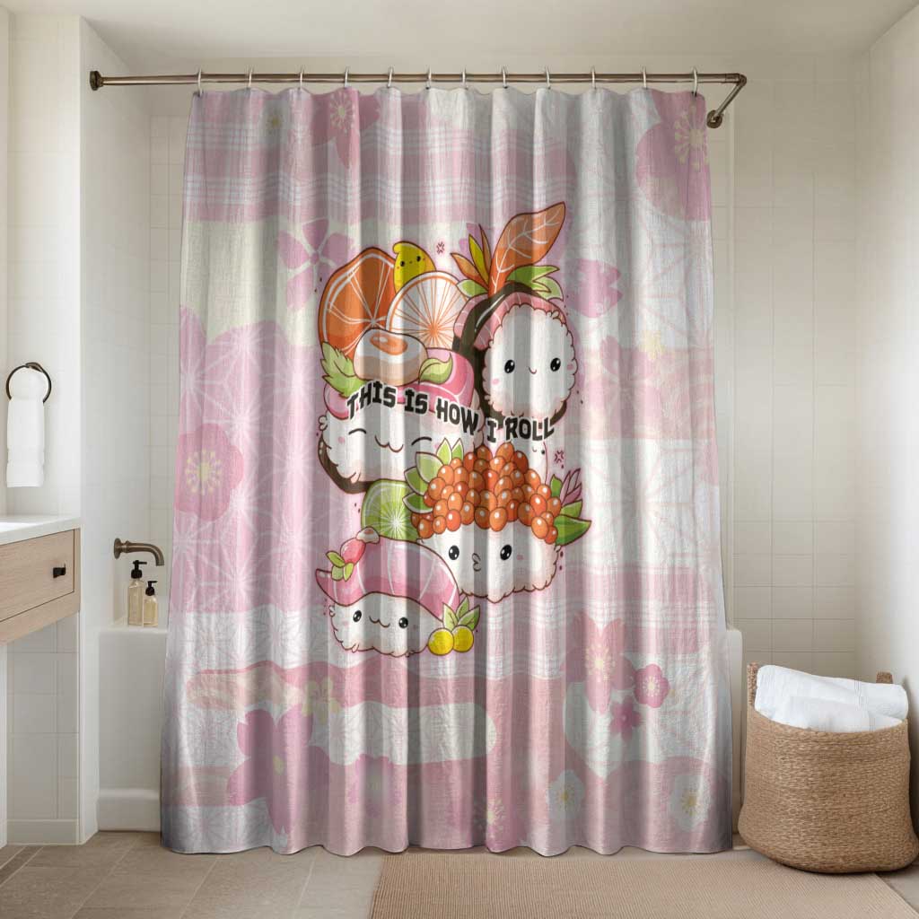Japanese Kawaii Sushi Bathroom Set Pink Wagara Palaka This Is How I Roll LT9 Shower Curtain Only Pink - Polynesian Pride