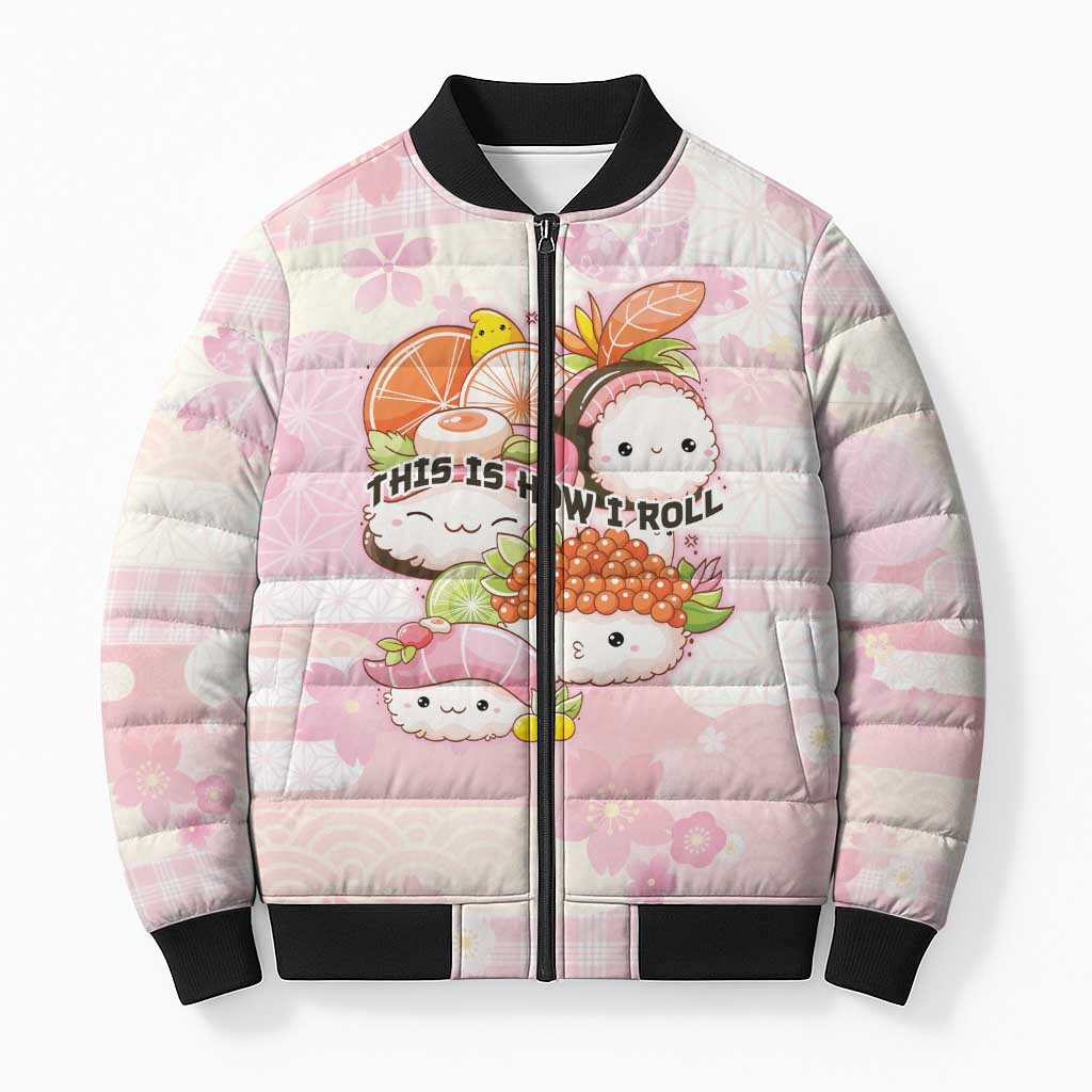 Personalized Japanese Kawaii Sushi Bomber Puffer Jacket Pink Wagara Palaka This Is How I Roll