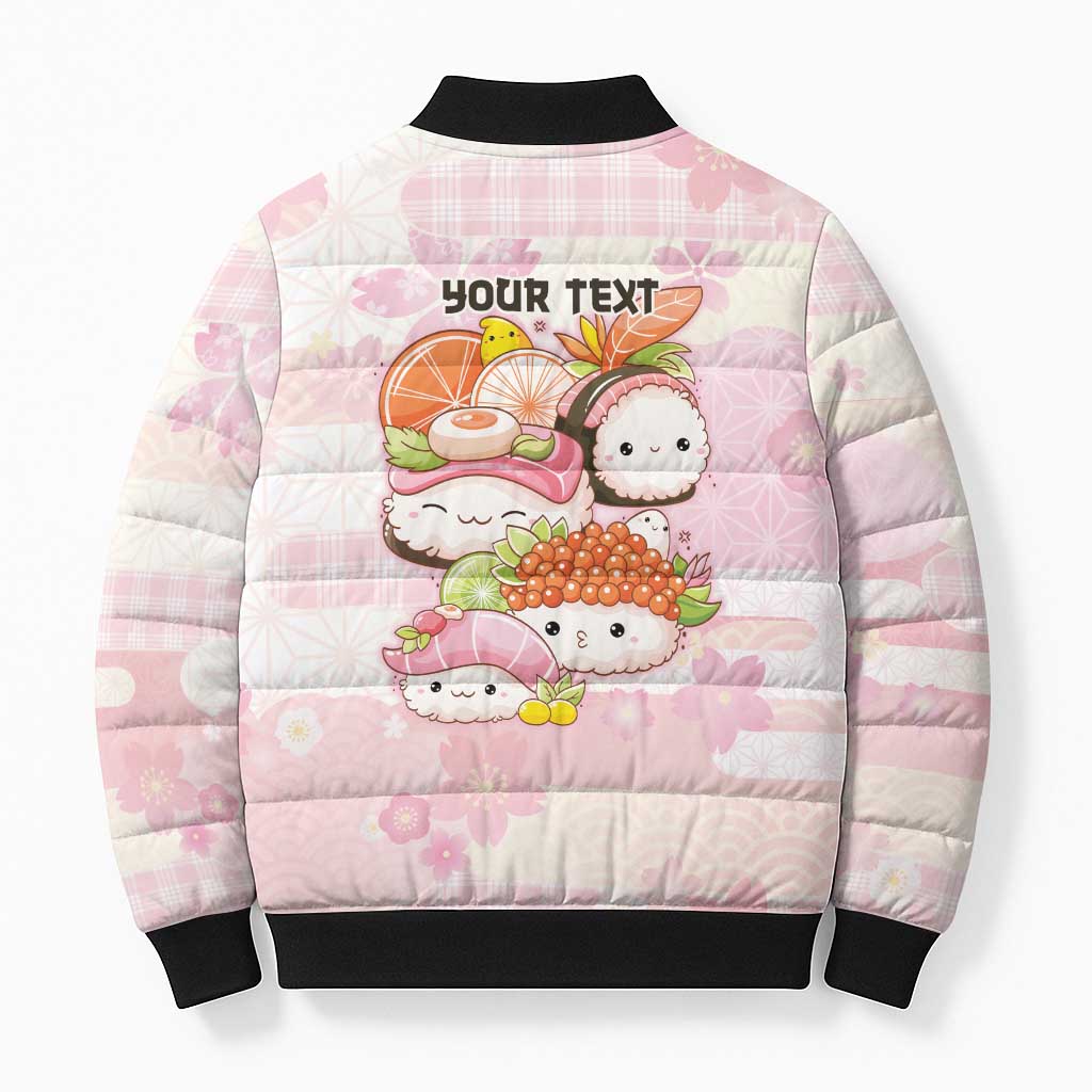 Personalized Japanese Kawaii Sushi Bomber Puffer Jacket Pink Wagara Palaka This Is How I Roll