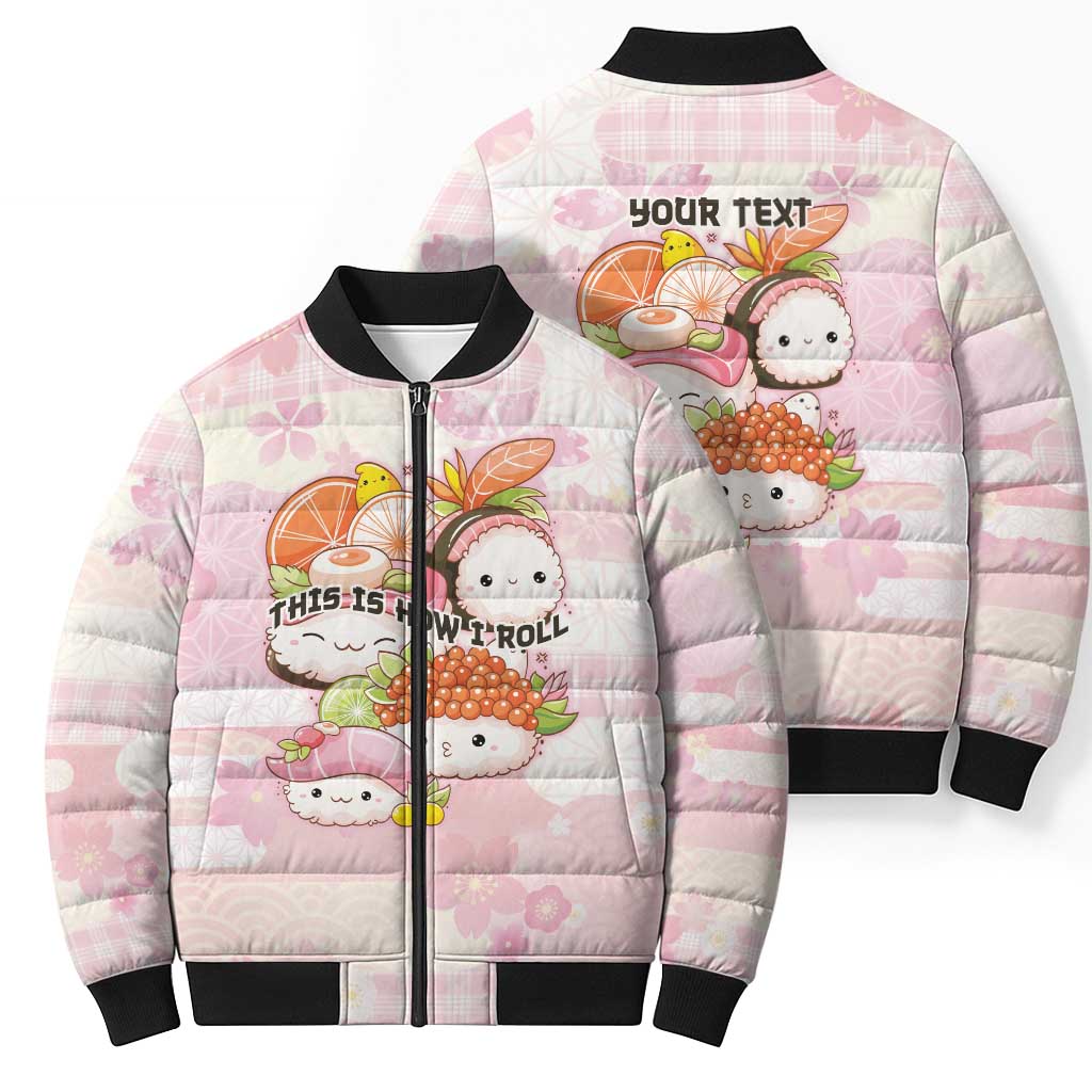 Personalized Japanese Kawaii Sushi Bomber Puffer Jacket Pink Wagara Palaka This Is How I Roll