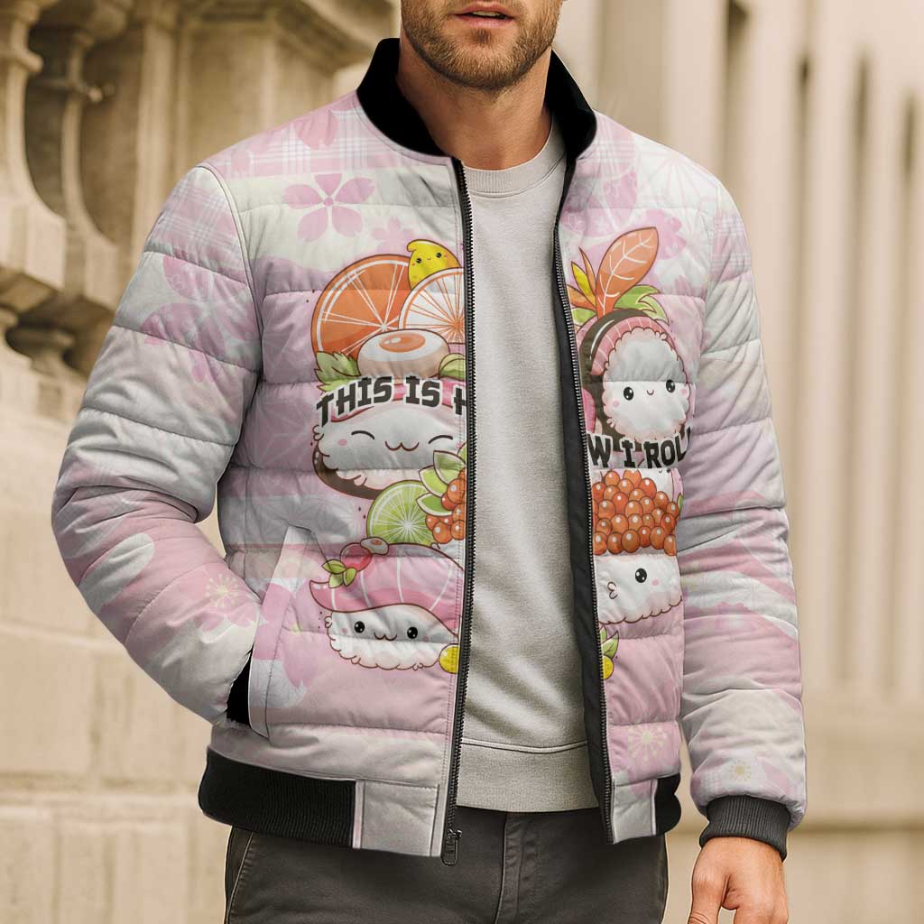 Personalized Japanese Kawaii Sushi Bomber Puffer Jacket Pink Wagara Palaka This Is How I Roll