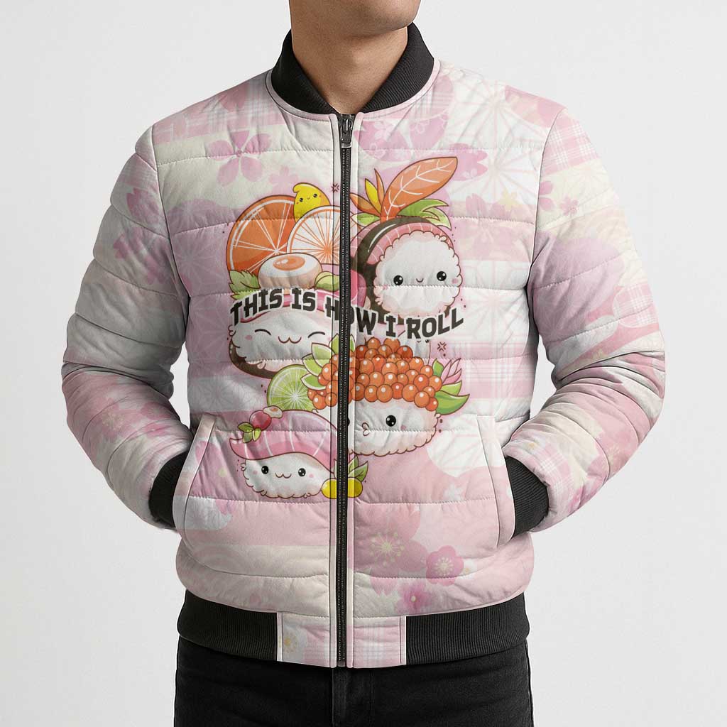 Personalized Japanese Kawaii Sushi Bomber Puffer Jacket Pink Wagara Palaka This Is How I Roll