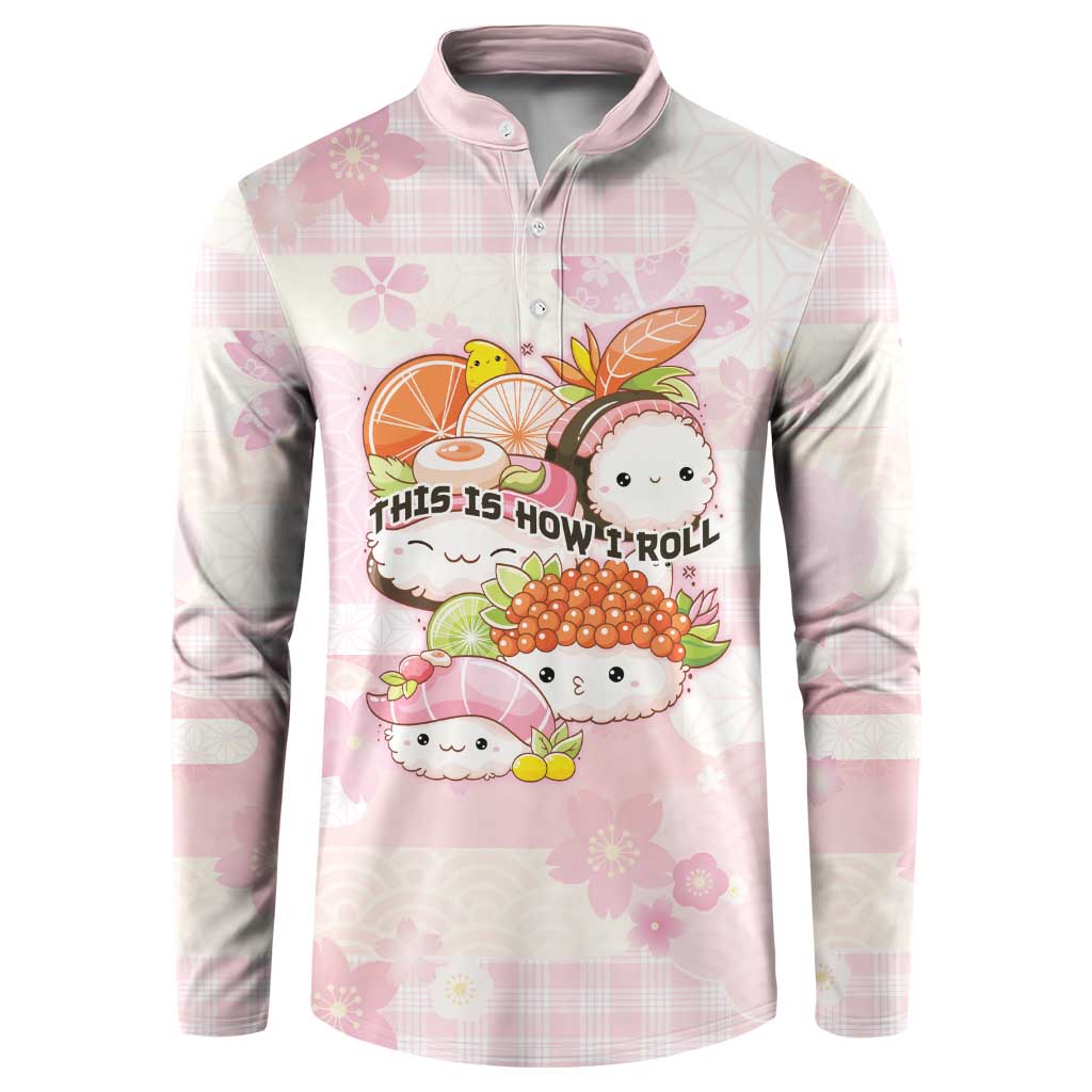 Personalized Japanese Kawaii Sushi Button Sweatshirt Pink Wagara Palaka This Is How I Roll LT9 Pink - Polynesian Pride