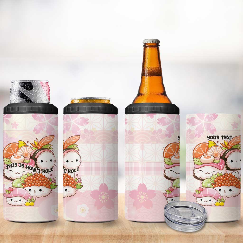 Personalized Japanese Kawaii Sushi 4 in 1 Can Cooler Tumbler Pink Wagara Palaka This Is How I Roll