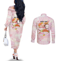 Personalized Japanese Kawaii Sushi Couples Matching Off The Shoulder Long Sleeve Dress and Long Sleeve Button Shirt Pink Wagara Palaka This Is How I Roll LT9 - Polynesian Pride