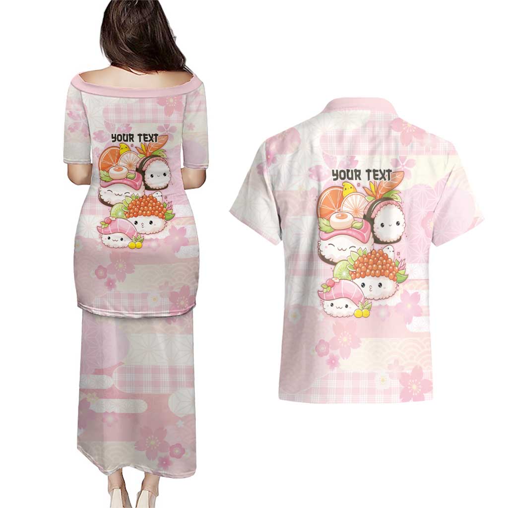 Personalized Japanese Kawaii Sushi Couples Matching Puletasi and Hawaiian Shirt Pink Wagara Palaka This Is How I Roll LT9 - Polynesian Pride