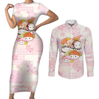 Personalized Japanese Kawaii Sushi Couples Matching Short Sleeve Bodycon Dress and Long Sleeve Button Shirt Pink Wagara Palaka This Is How I Roll LT9 Pink - Polynesian Pride