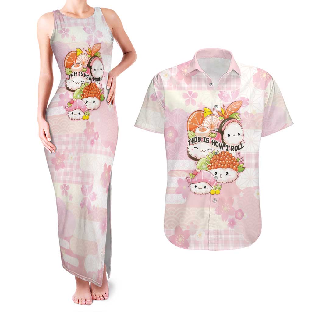 Personalized Japanese Kawaii Sushi Couples Matching Tank Maxi Dress and Hawaiian Shirt Pink Wagara Palaka This Is How I Roll LT9 Pink - Polynesian Pride