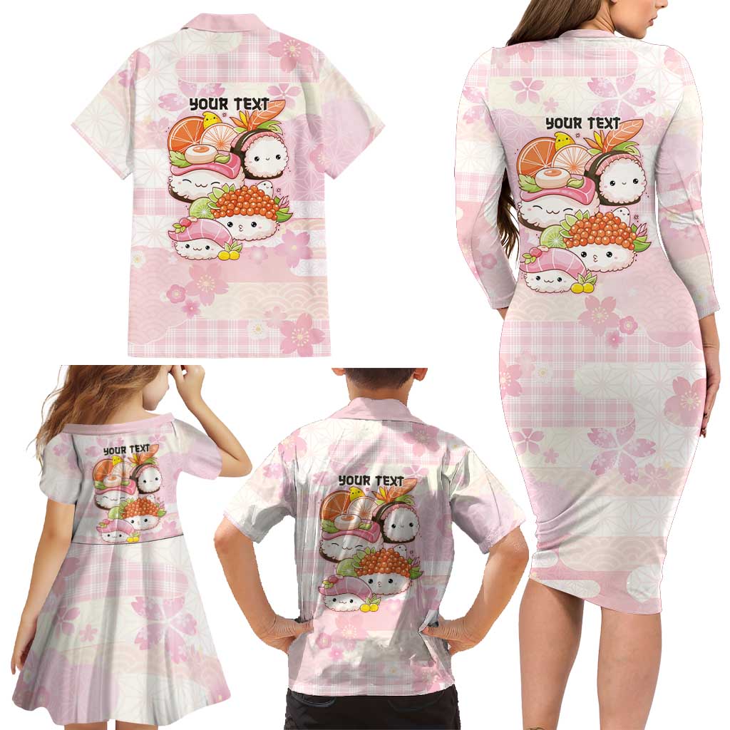 Personalized Japanese Kawaii Sushi Family Matching Long Sleeve Bodycon Dress and Hawaiian Shirt Pink Wagara Palaka This Is How I Roll