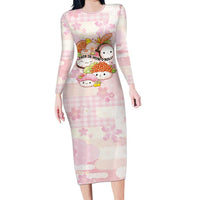 Personalized Japanese Kawaii Sushi Family Matching Long Sleeve Bodycon Dress and Hawaiian Shirt Pink Wagara Palaka This Is How I Roll